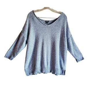 EDDIE BAUER Women's 2XL Sweater Blue Heathered 3/4 Drop Sleeve Wide Neck 46"